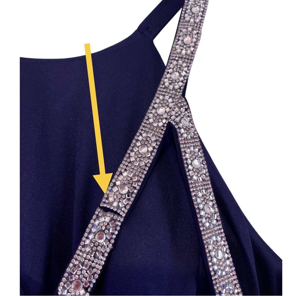 Betsy & Adam Long Halter Neck Sleeveless Gown Rhinestone Straps, Navy Blue, Sz 8 - Picture 15 of 15